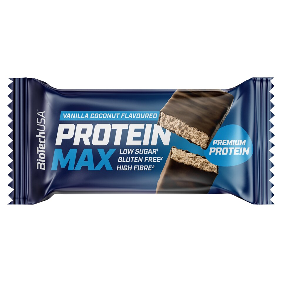 BioTechUSA Protein Max vanília-kókusz ízű bevont fehérjeszelet édesítőszerekkel 45 g
