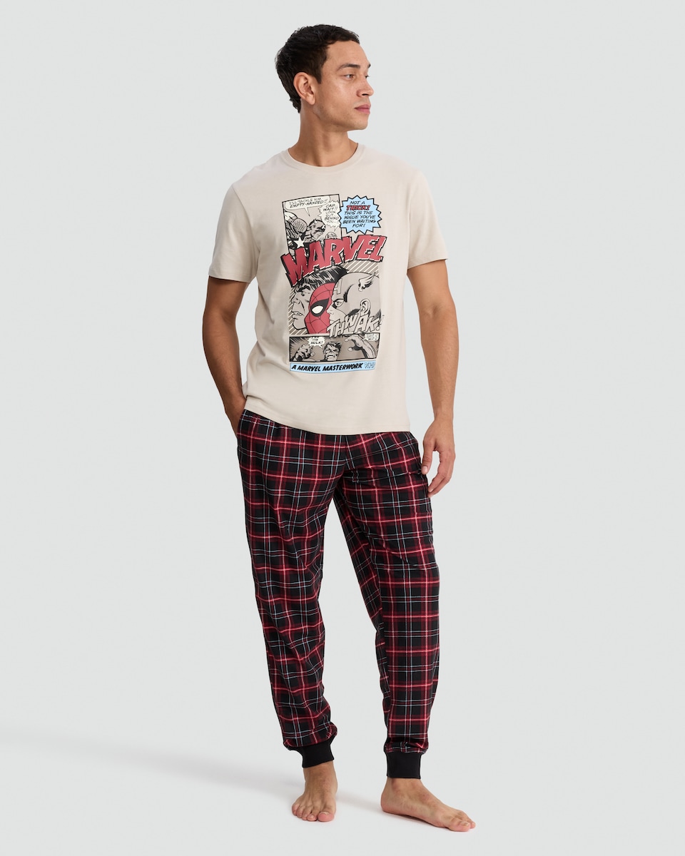 image 1 of Marvel Comic Print T-Shirt and Joggers Pyjamas in Multi