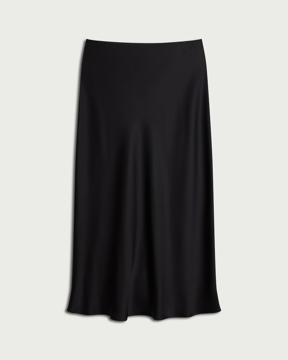 image 1 of F&F Satin Midi Slip Skirt in Black