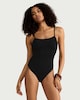 image 2 of F&F Crinkle Textured Thin Strap Swimsuit in Black