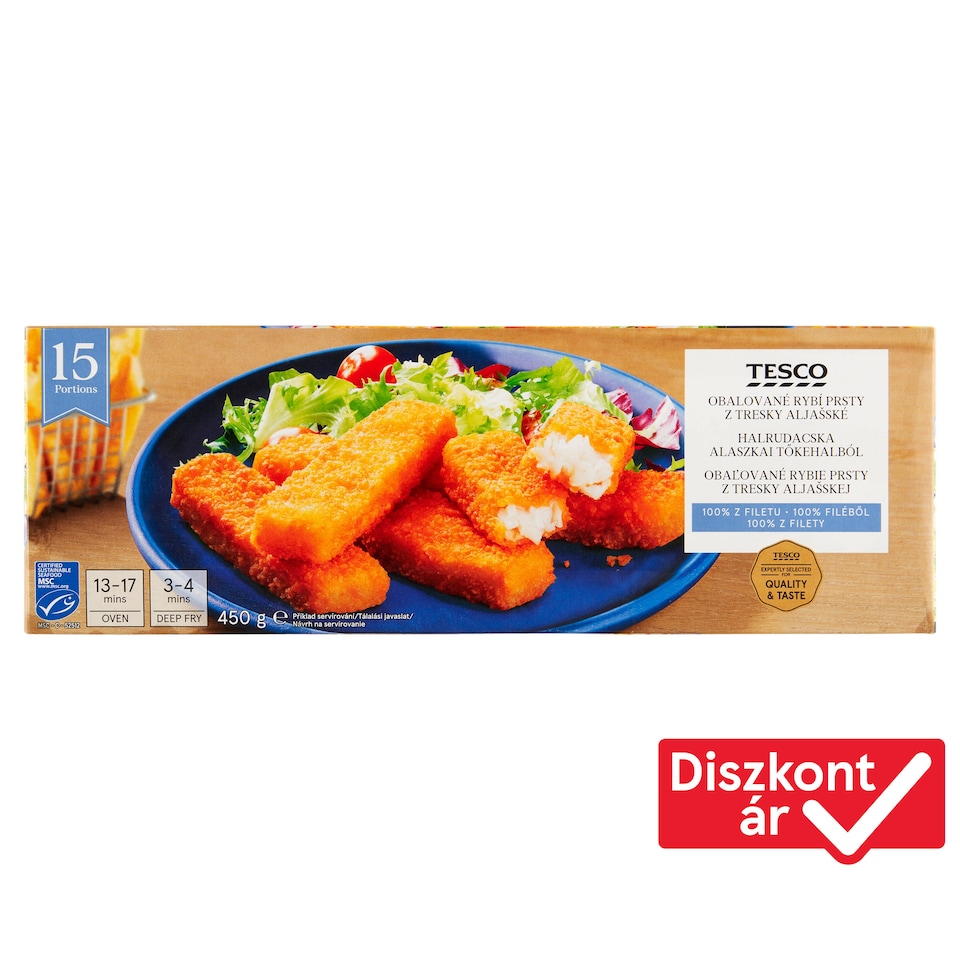 Tesco Pre-Fried Quick-Frozen Alaskan Pollack Fish Fingers 450 g