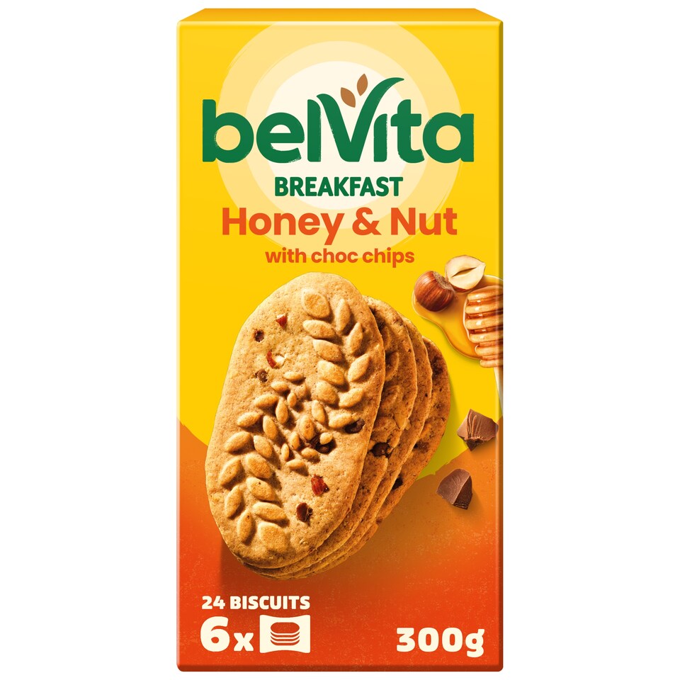 Belvita mogyorós és mézes, gabonás keksz csokoládédarabokkal 6 x 50 g (300 g)