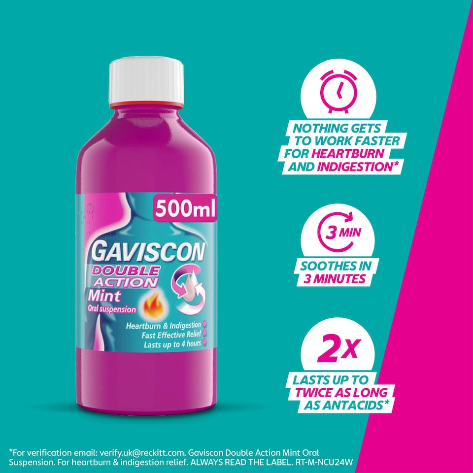 image 1 of Gaviscon Double Action Heartburn & Indigestion Liquid Mint 500ml