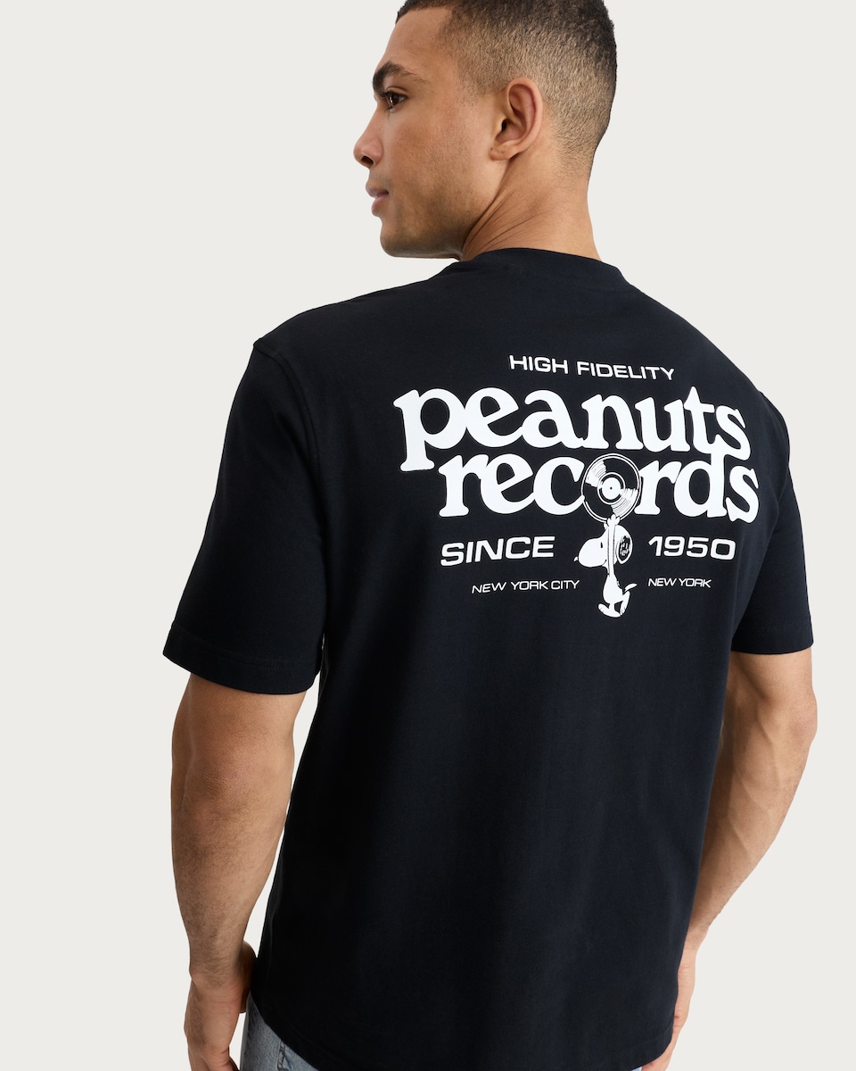 image 1 of Snoopy Print Pure Cotton T-Shirt in Black