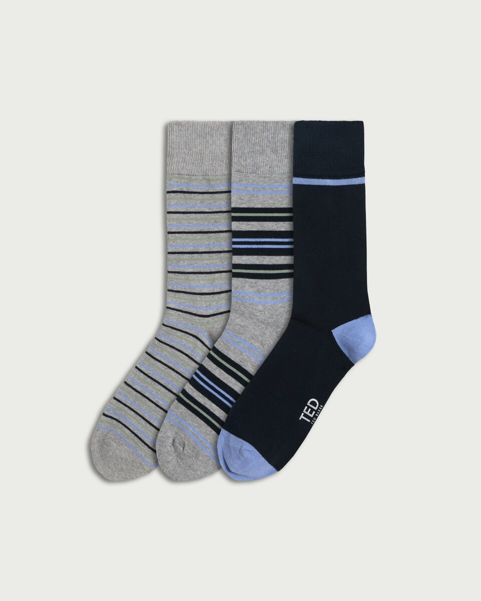Ted Baker 3-Pack Cotton Rich Patterned Ankle Socks in Multi