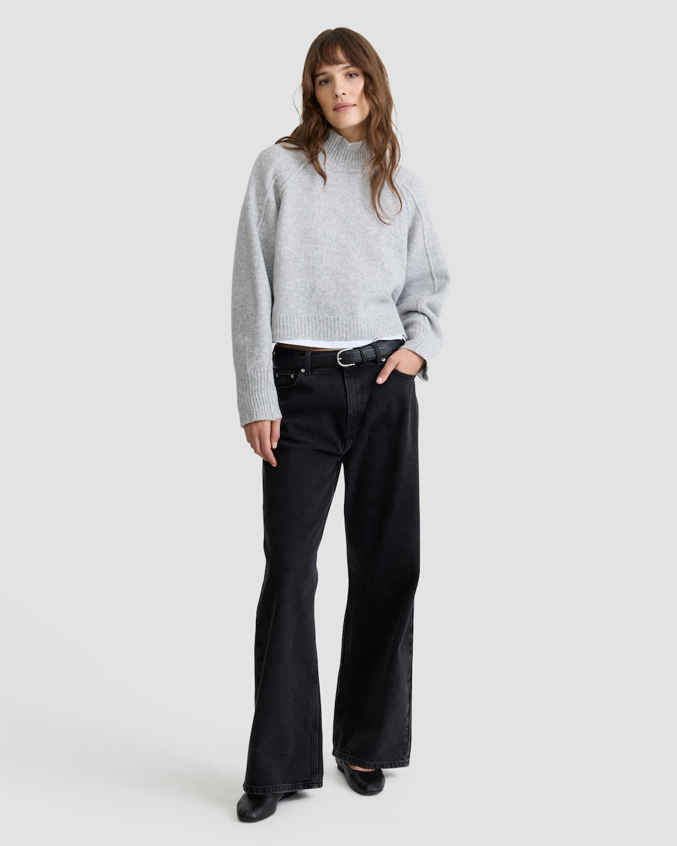 image 1 of F&F Ribbed Knitted High Neck Jumper in Grey