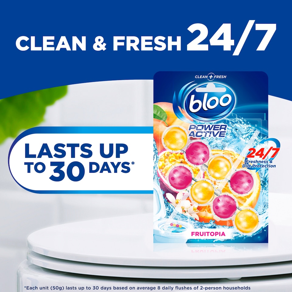 image 1 of Bloo Power Active Fruitopia Toilet Rim Block Twin 2x50g