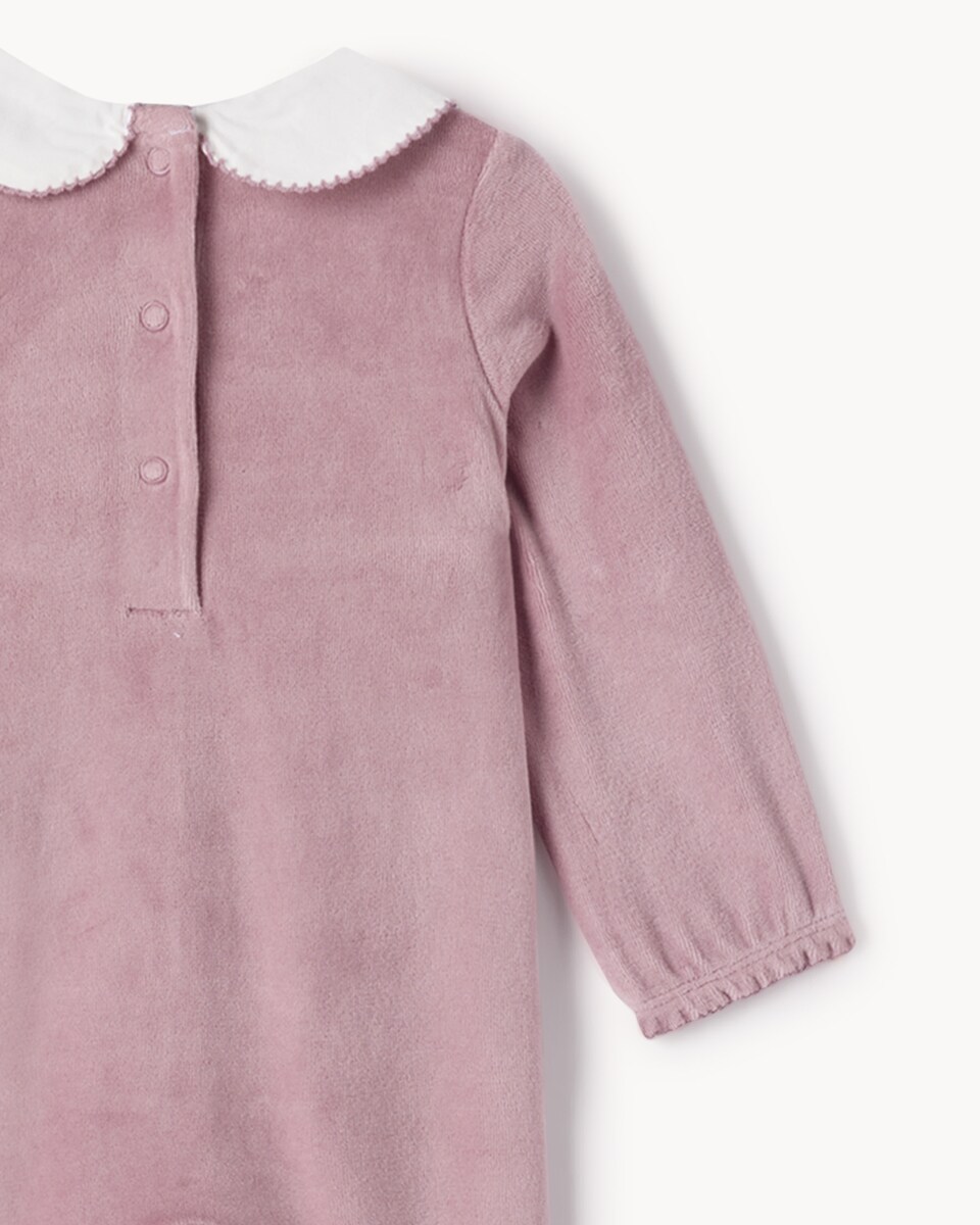 image 1 of F&F Baby Cotton Rich Embroidered Sleepsuit in Pink