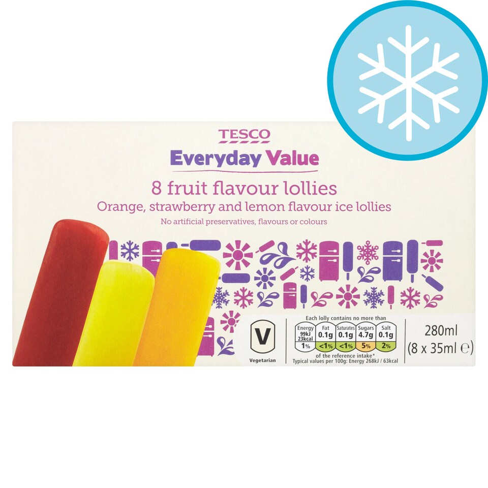 Tesco Every Day Value Fruit Flavour Lollies 8 X 35Ml