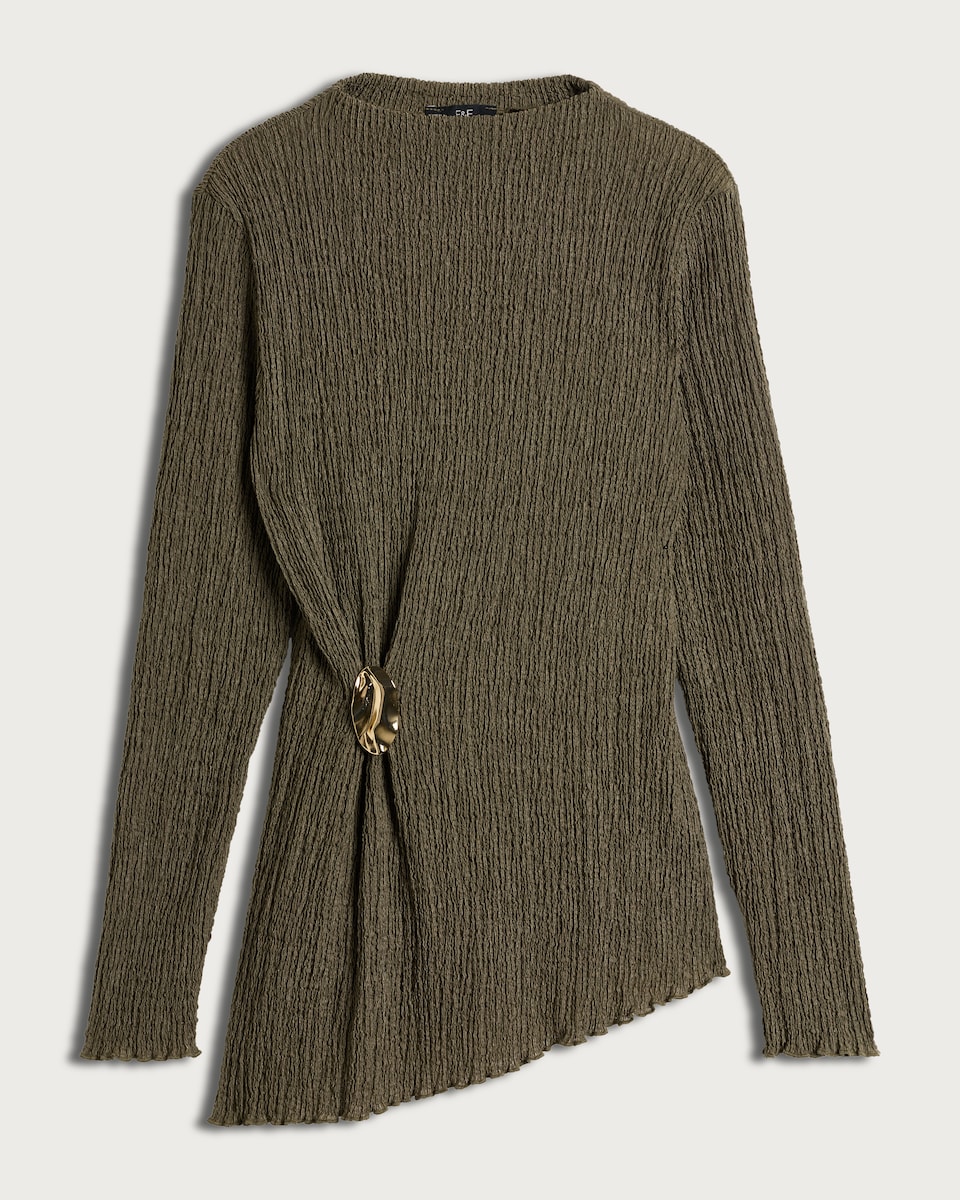 F&F Textured Metal Accent Long Sleeved Co-ord Top in Khaki
