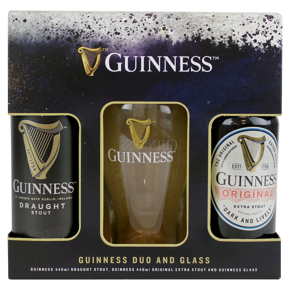 Guinness Extra & Draught Stout 2 x 440ml & Glass