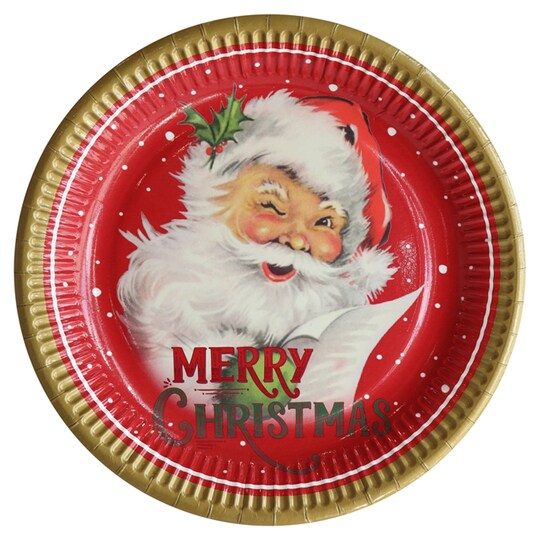 Tesco Christmas Traditional Santa Plate 23Cm 8 Pack