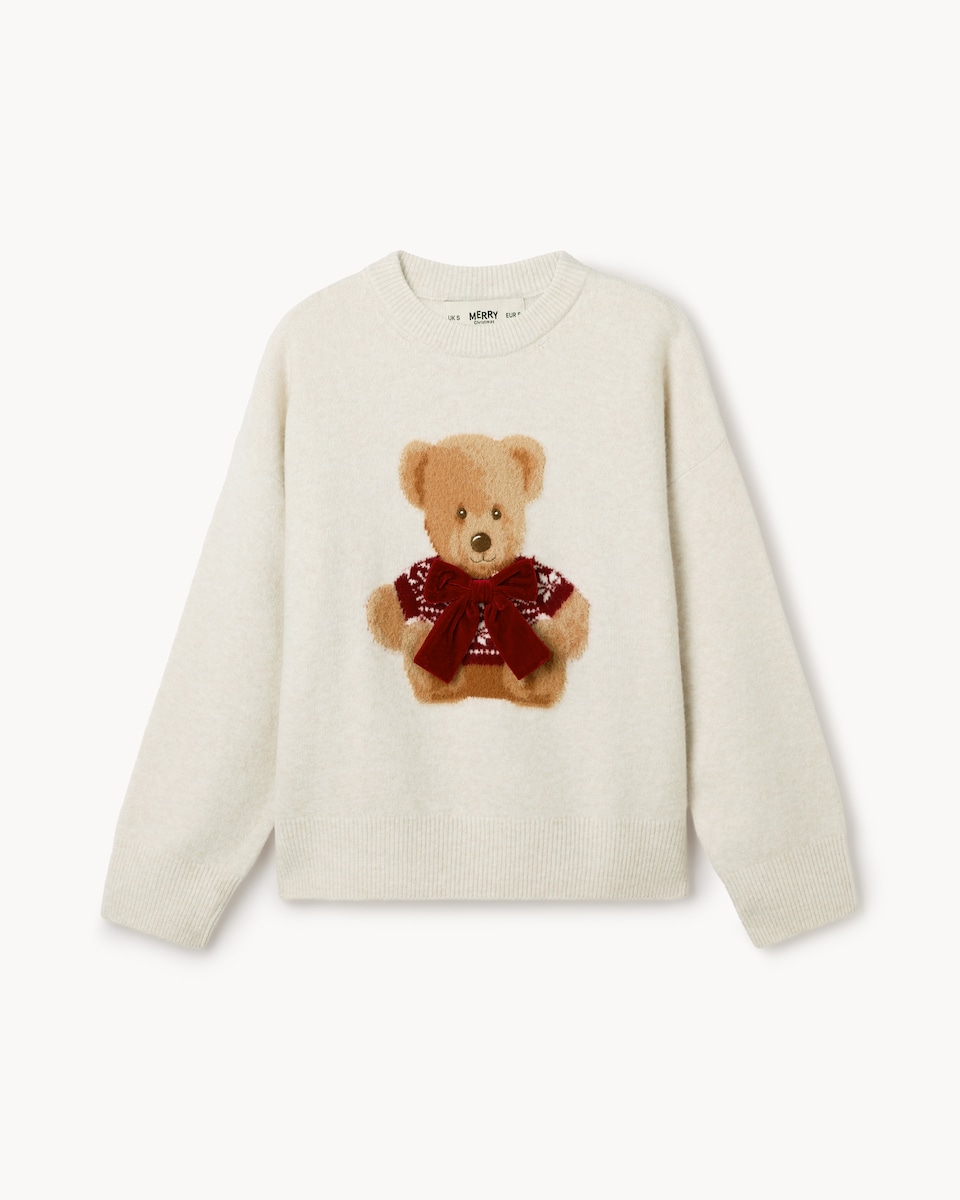 image 1 of Christmas Teddy Bear Jumper in Neutral