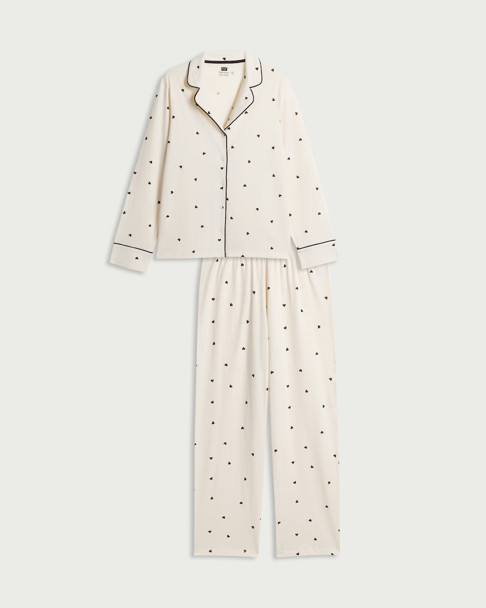 image 1 of F&F Pure Cotton Heart Pyjama Set in Cream