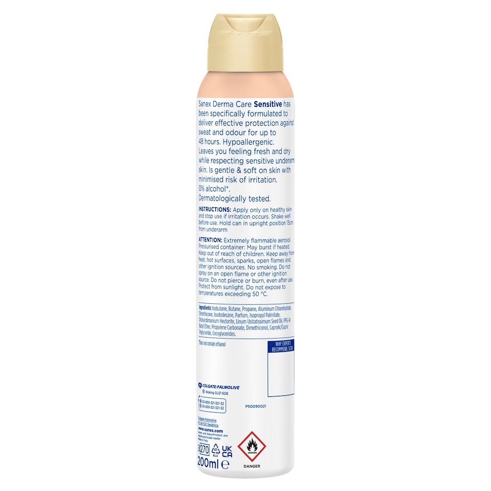 image 1 of Sanex Derma Care Sensitive 48h Antiperspirant Spray Deodorant 200ml