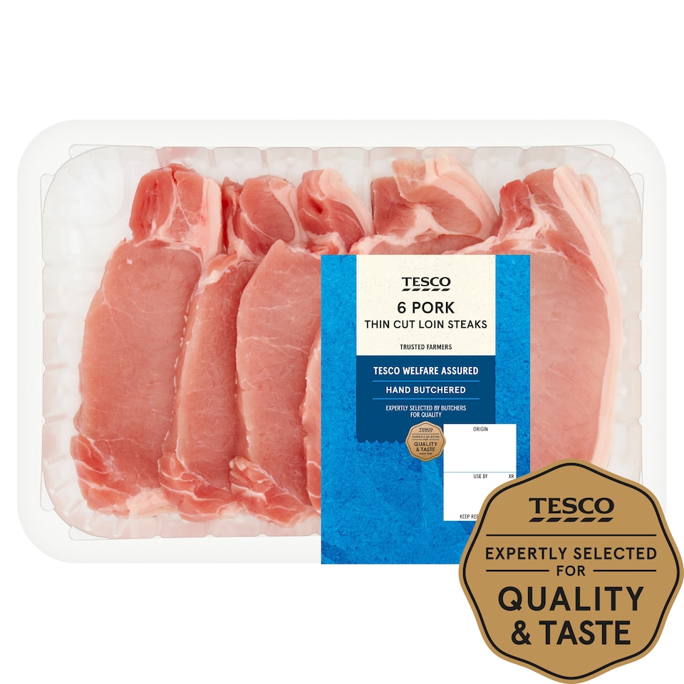 Tesco Thin Cut Pork Loin Steaks 6 Pack 600G
