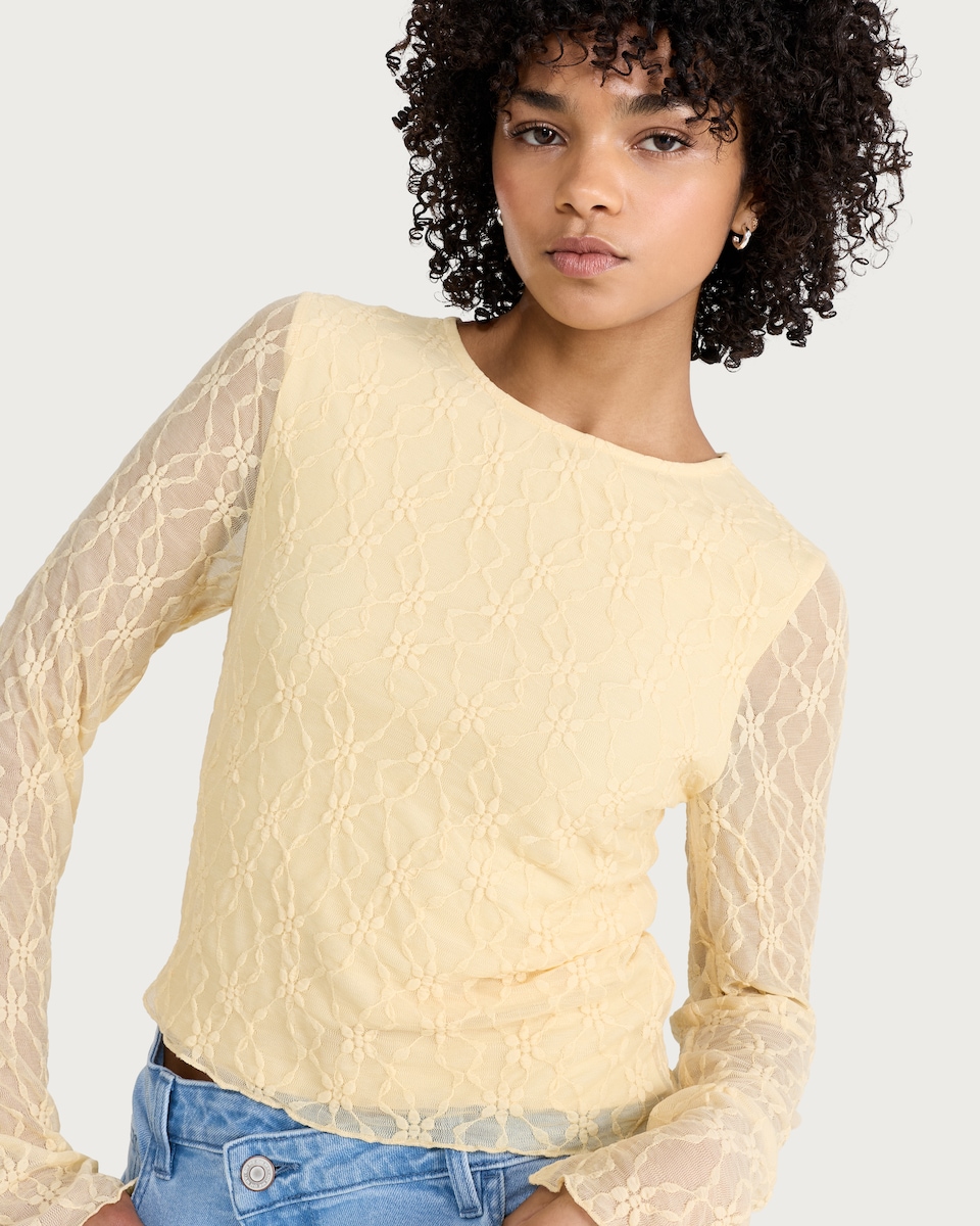 image 1 of OH ME OH MY Floral Lace Long Sleeved Top in Yellow