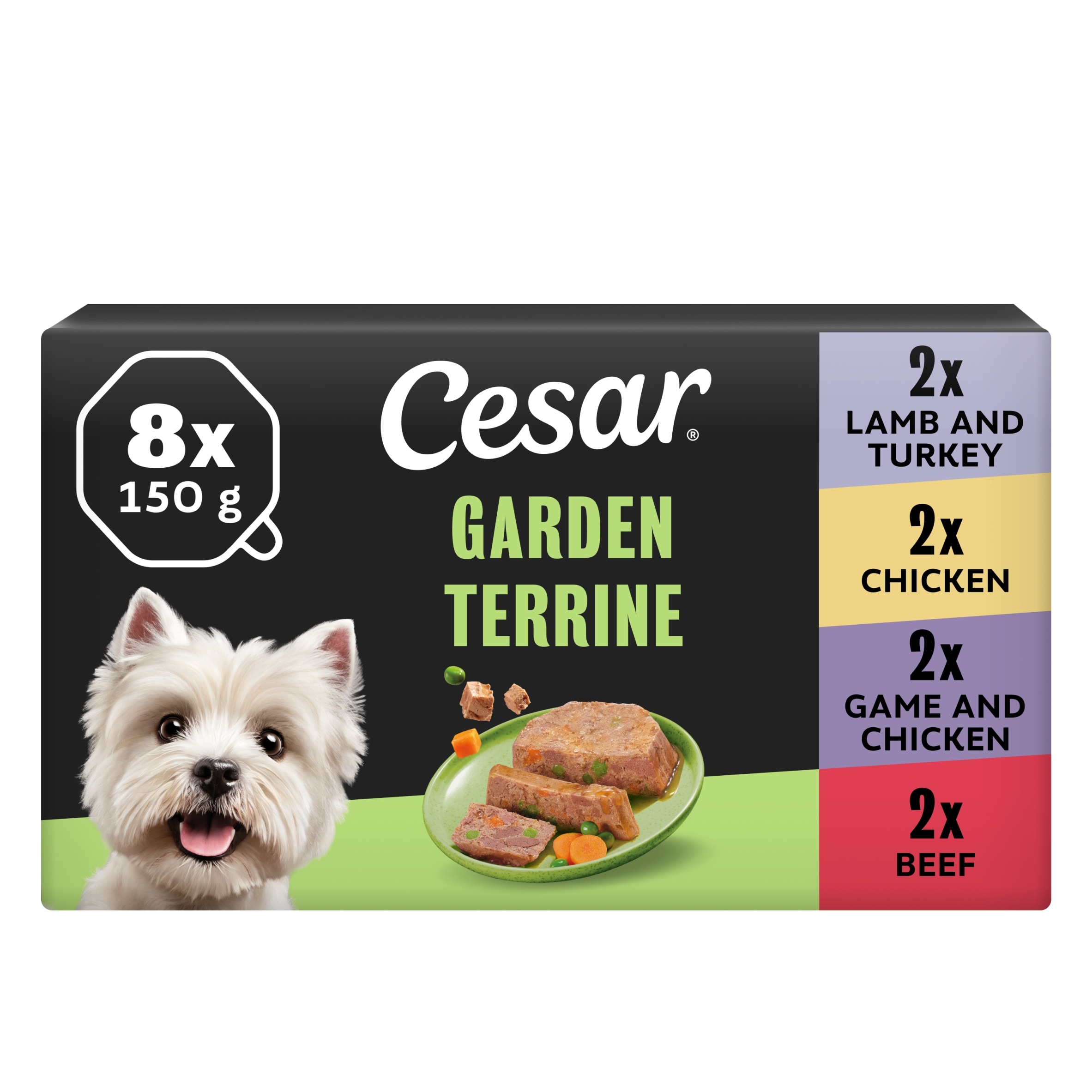 Cesar Garden Terrine Wet Dog Food Tray Mixed in Loaf 8x150g