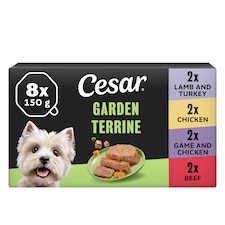 Cesar Garden Terrine Wet Dog Food Tray Mixed in Loaf 8x150g