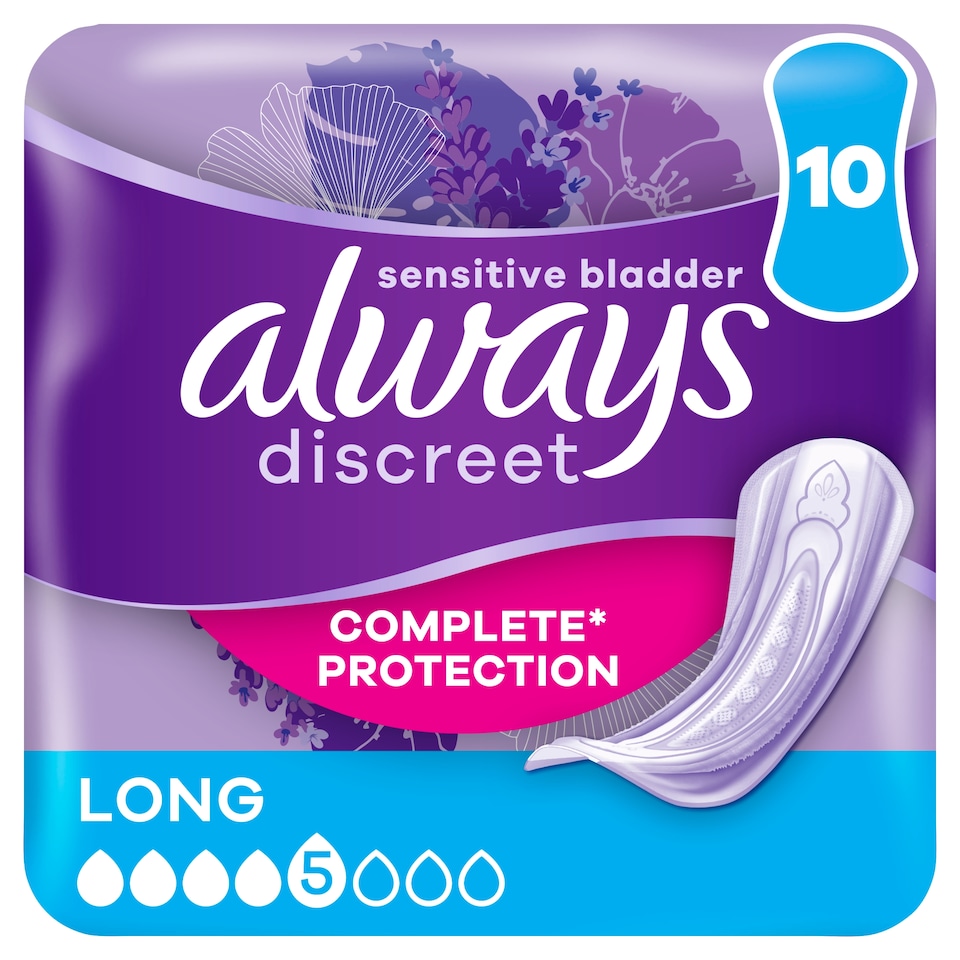 image 1 of Always Discreet Long Incontinence Pads 10 Pack