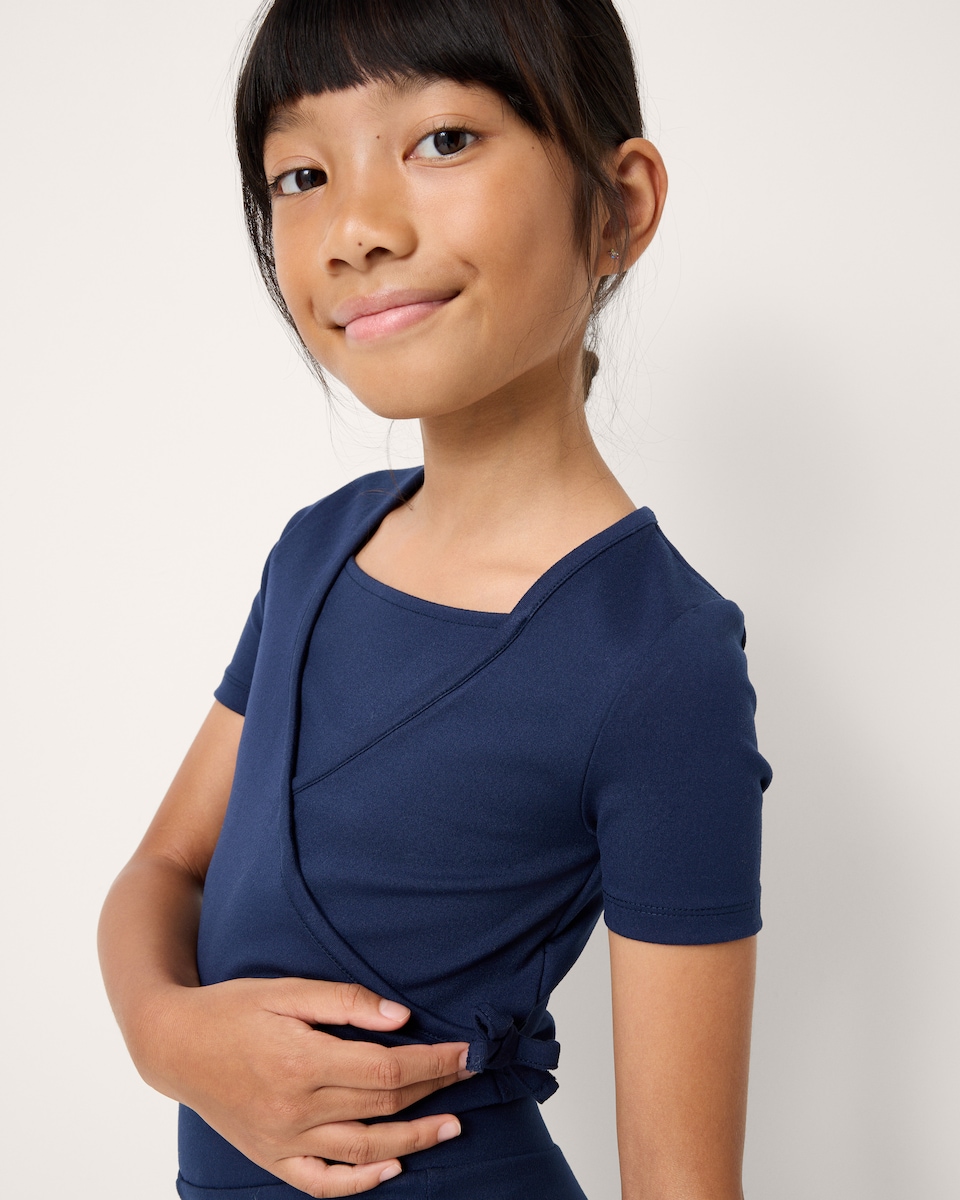 image 1 of F&F Active Girls ULTRAMOVE Wrap Top and Flared Leggings Set in Navy