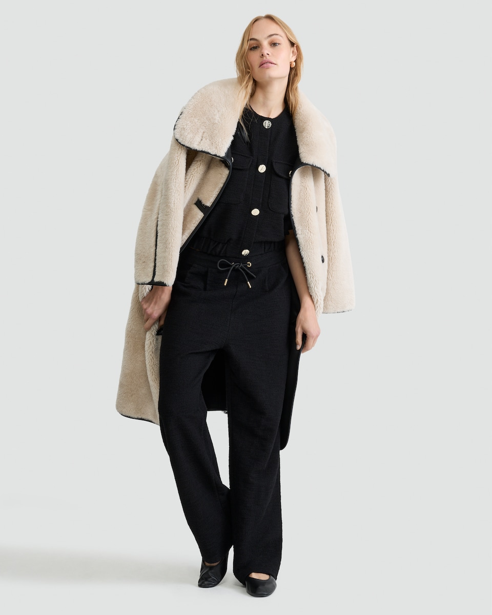 image 1 of F&F Boucle Wide Leg Drawstring Trousers in Black