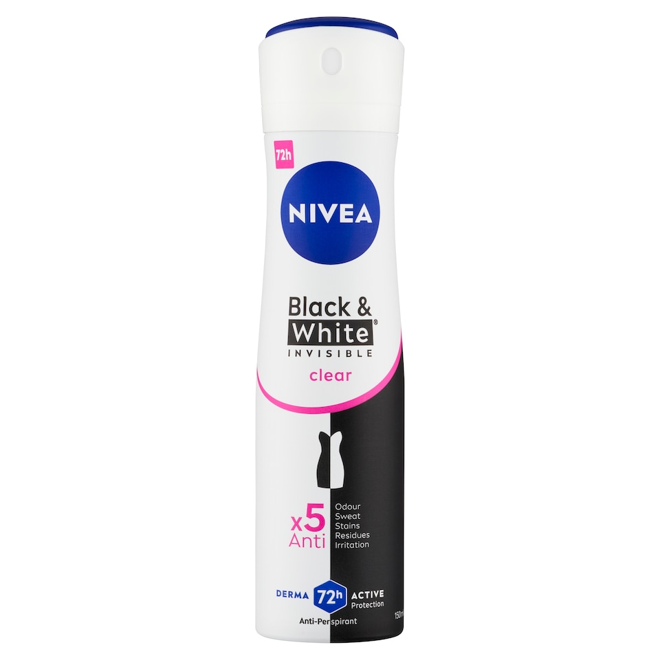 obrázok 1 z Nivea Black & White Invisible Clear Sprej antiperspirant 150 ml