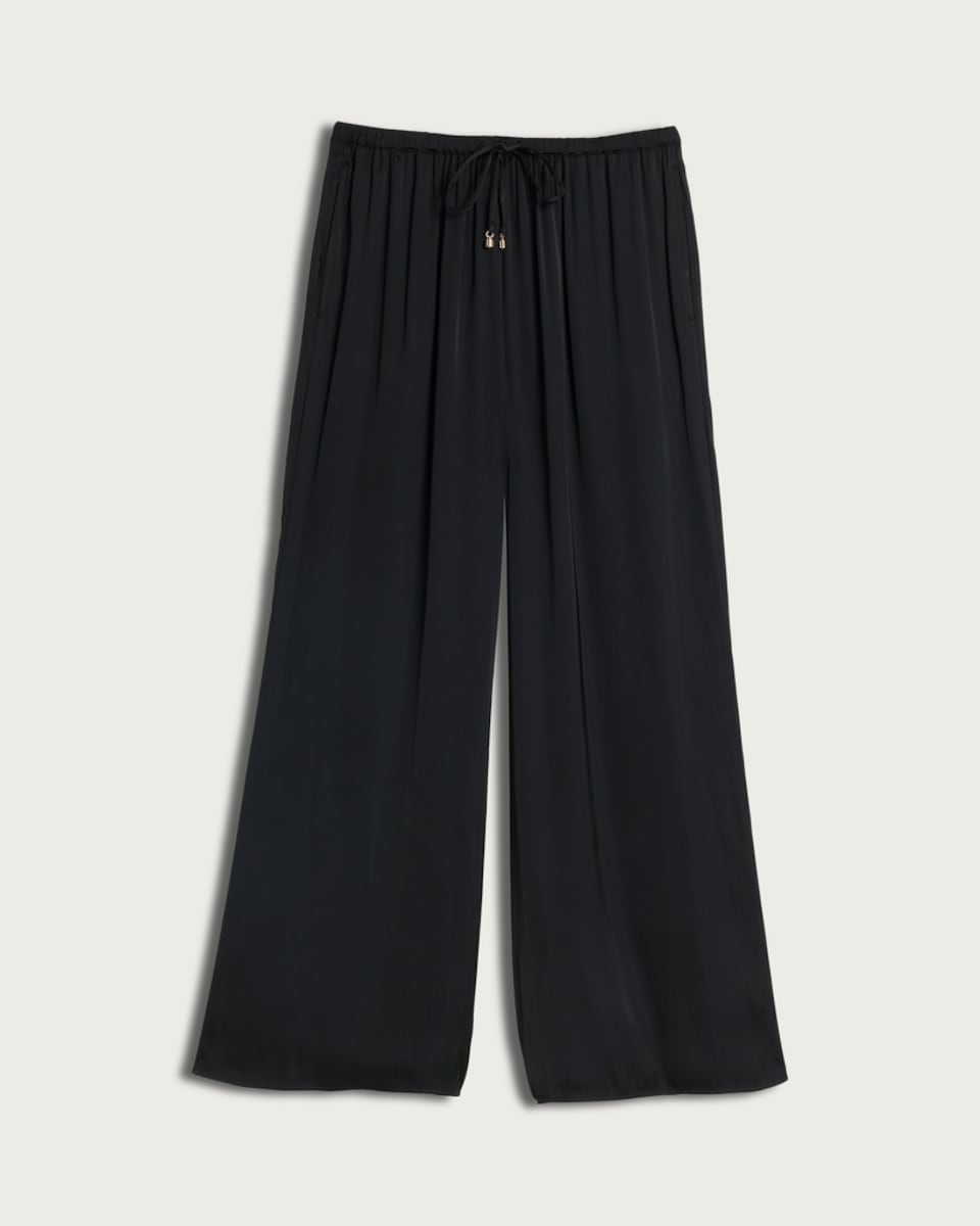 image 1 of F&F Satin Drawstring Co-ord Trousers in Black