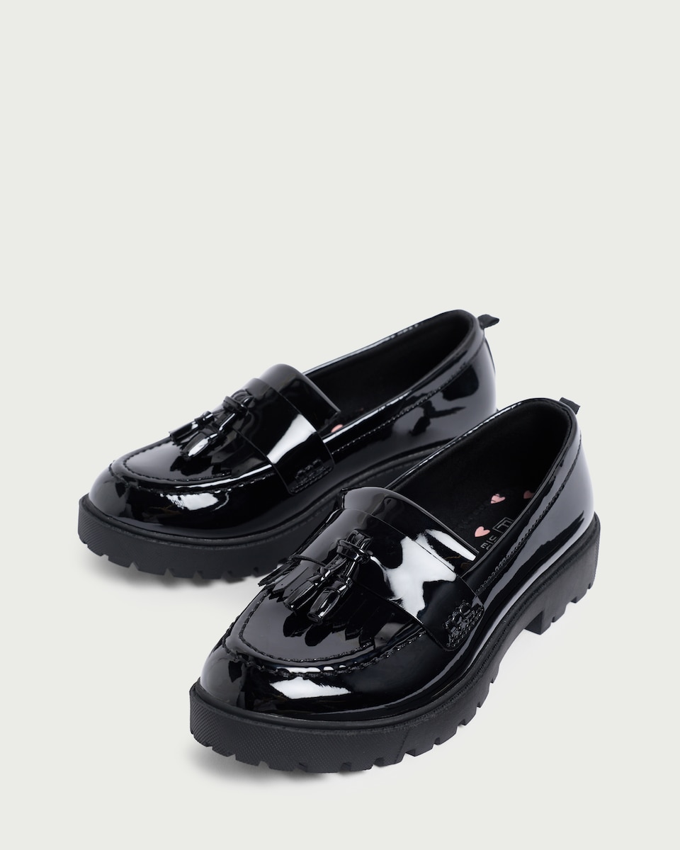image 1 of F&F Patent Tassel Loafers in Black