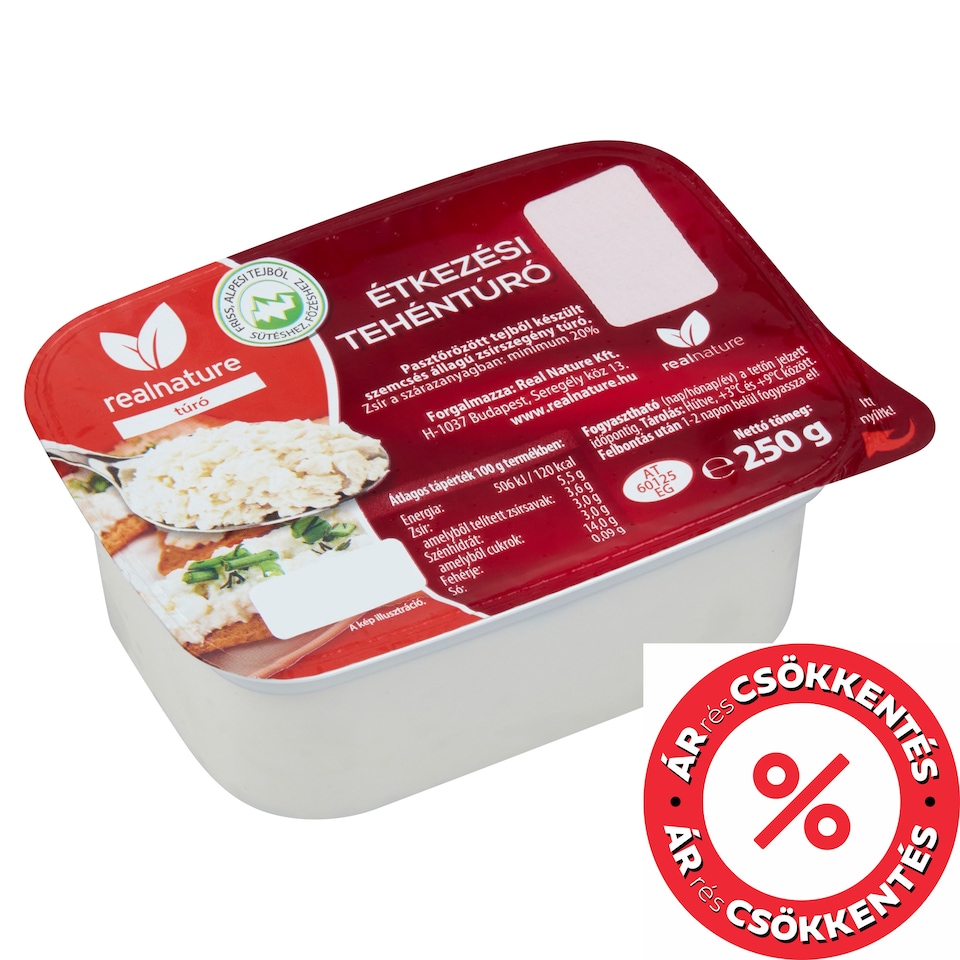 Real Nature zsírszegény étkezési tehéntúró 250 g