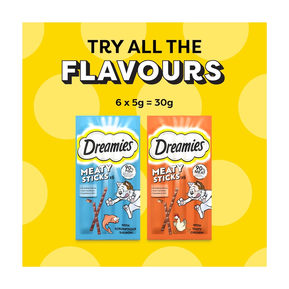 image 1 of DREAMIES Meaty Sticks Adult Cat Treats with Salmon 6 pack 30g