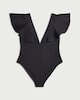 image 4 of F&F Ruffle Sleeved Plunge Swimsuit in Black