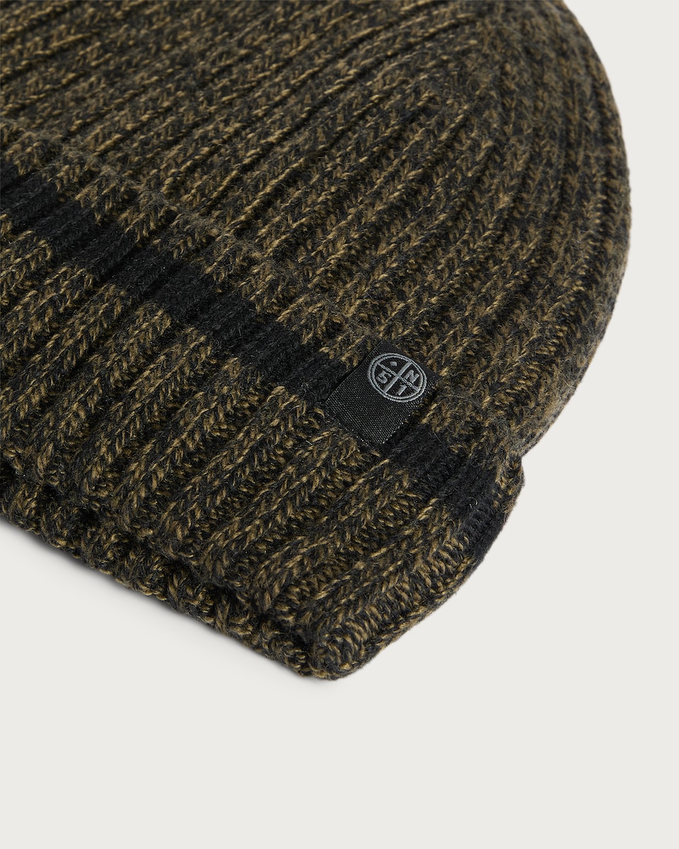 image 1 of F&F Fleece Lined Ribbed Knit Beanie Hat in Khaki