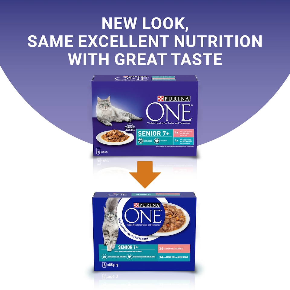 image 1 of Purina One Senior 7+ Salmon & Fish Cat Food 8X85g