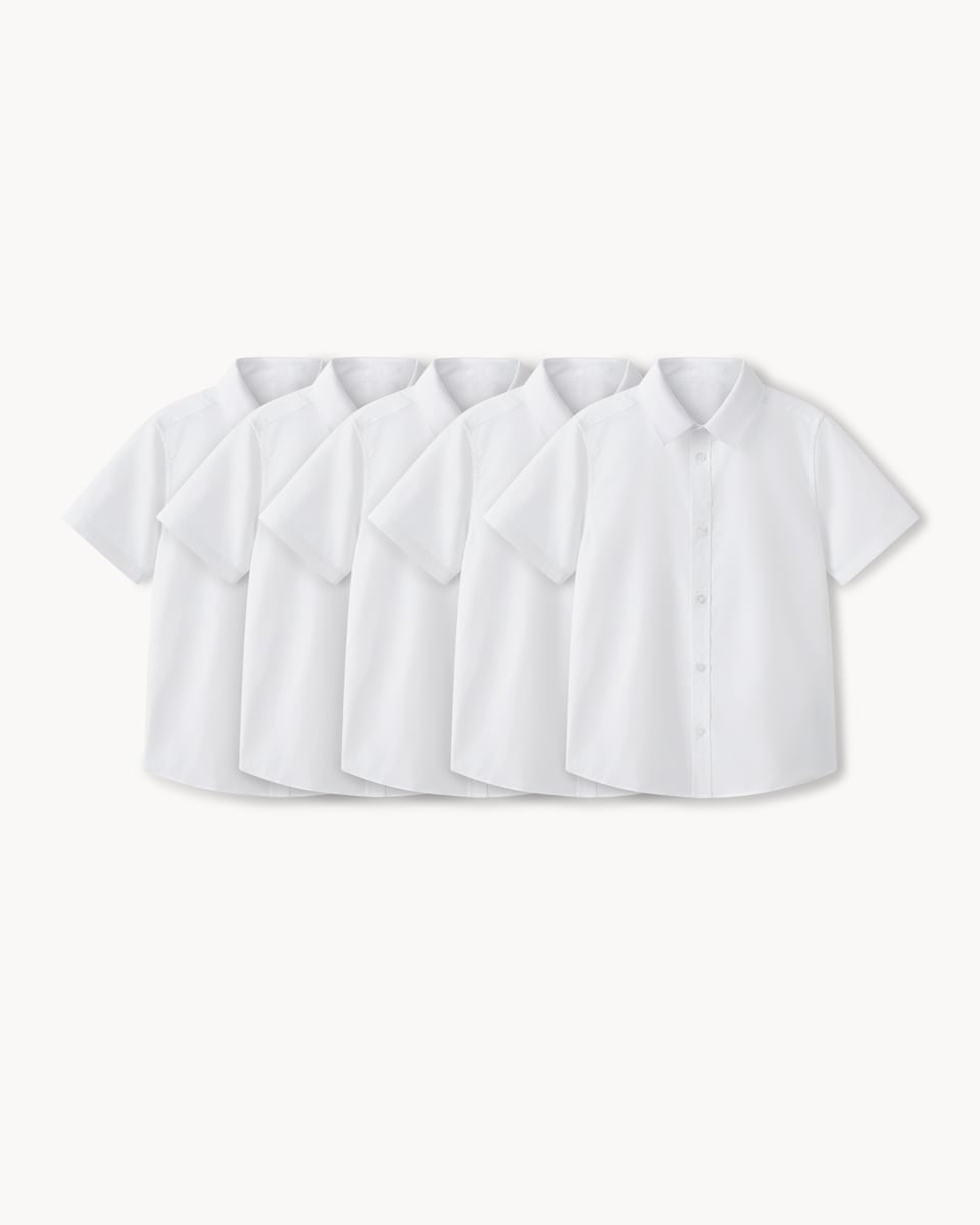 image 1 of F&F School Boys 5-Pack Short Sleeved Shirts in White