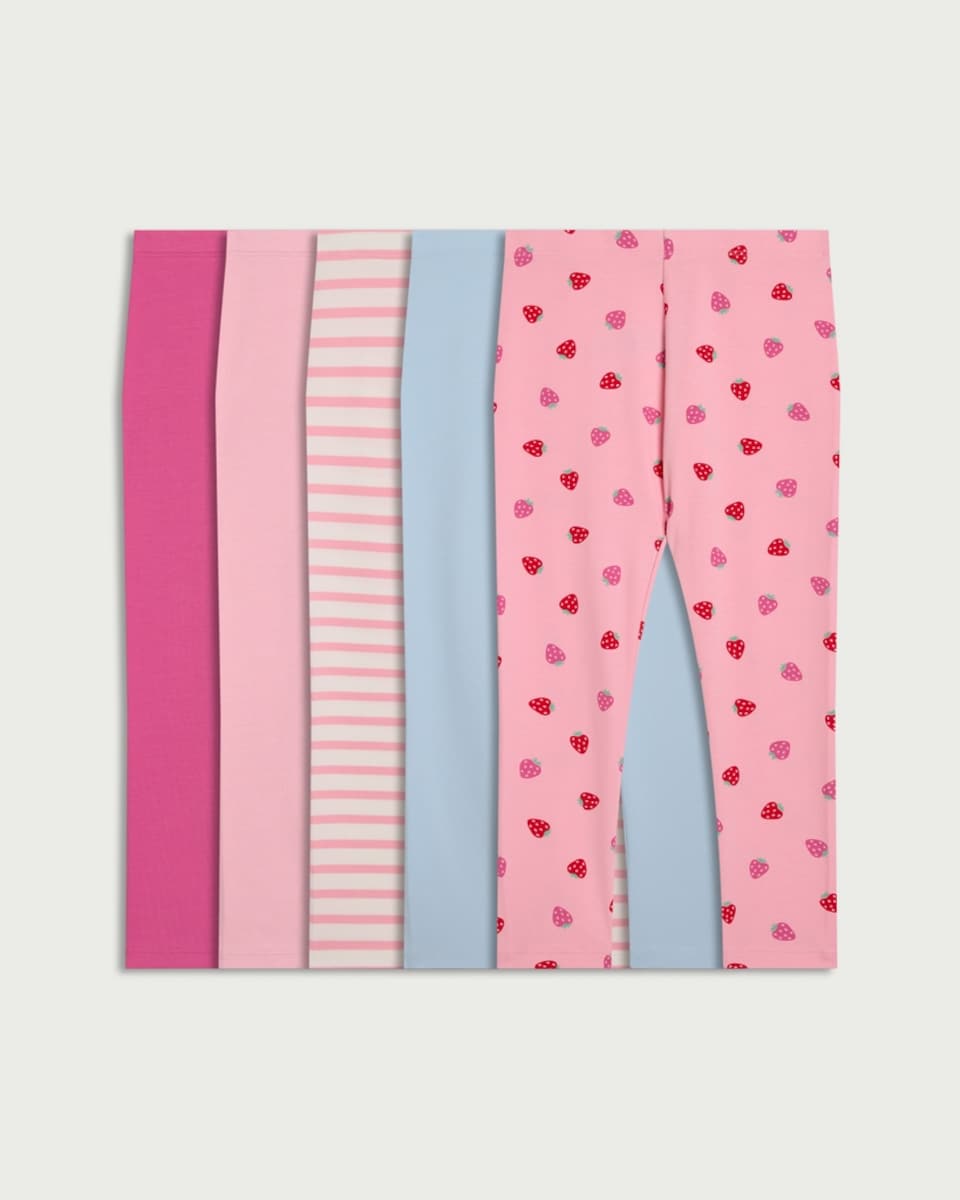 image 1 of F&F Girls 5-Pack Cotton Rich Leggings in Multi Pink