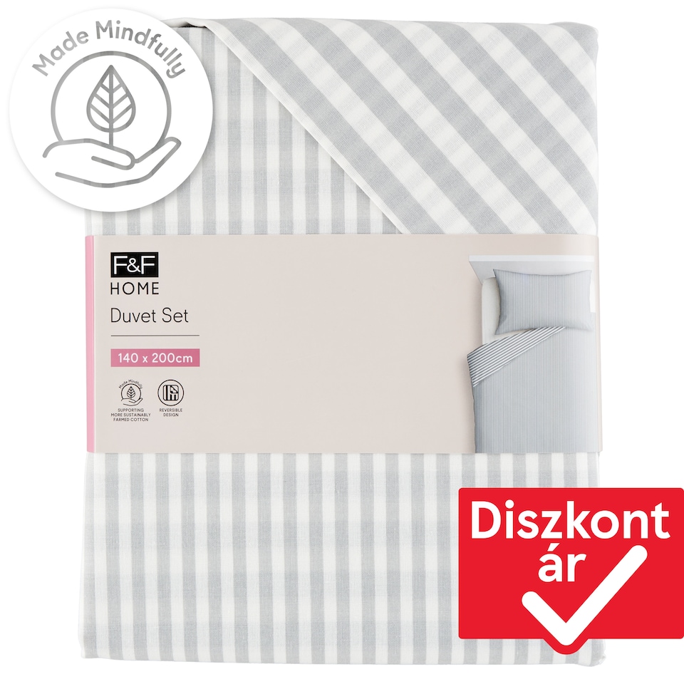 F&F Grey Stripe Home Duvet Set 140 x 200 cm