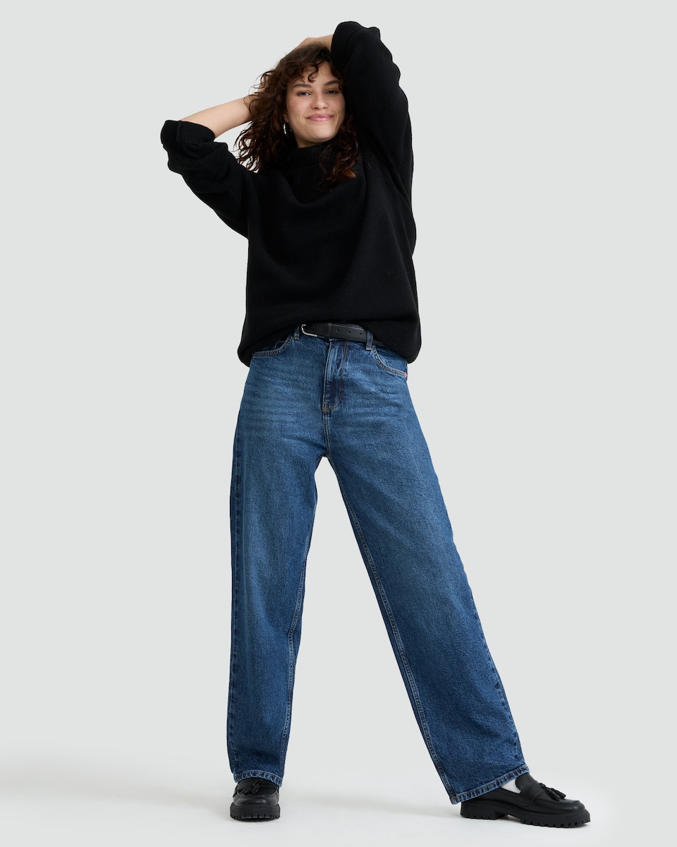 image 1 of F&F Knitted Roll Neck Jumper Dress with Wool in Black