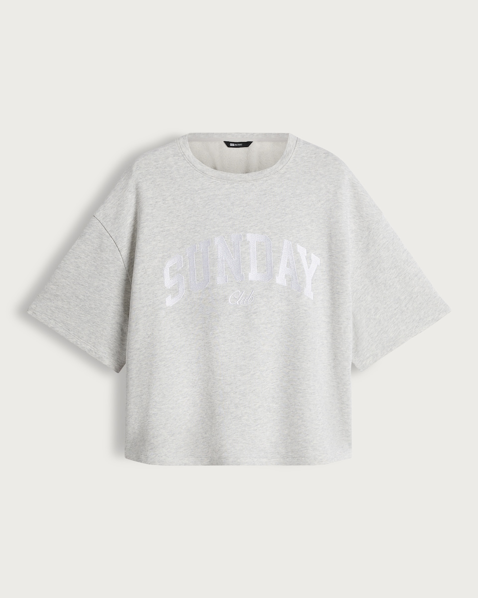 image 1 of F&F Active Pure Cotton Sunday Club Slogan T-Shirt in Grey Marl