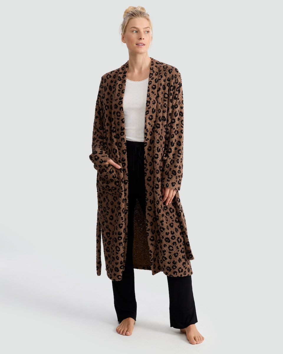 image 1 of F&F Fleece Leopard Print Dressing Gown in Multi Brown