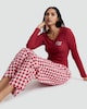 image 1 of F&F Ribbed Top and Check Wide Leg Trousers Pyjamas in Red