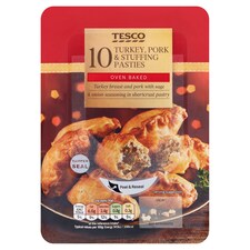 Tesco 10 Turkey, Pork & Stuffing Pasties 300G