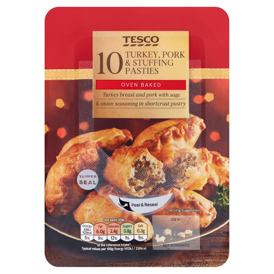 Tesco 10 Turkey, Pork & Stuffing Pasties 300G