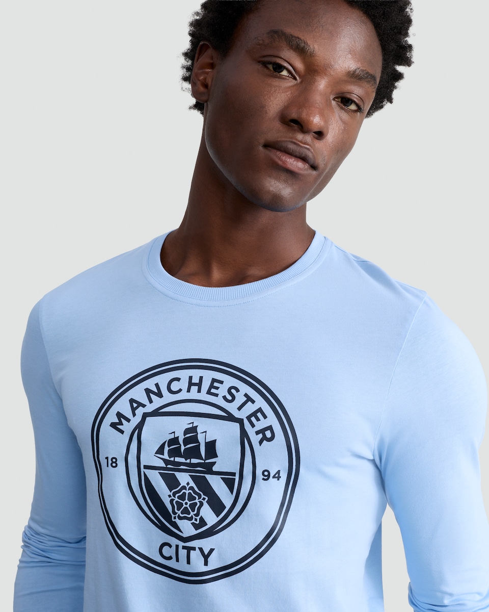 image 1 of Manchester City 2-Piece Top and Fleece Bottoms Pyjamas Set in Blue