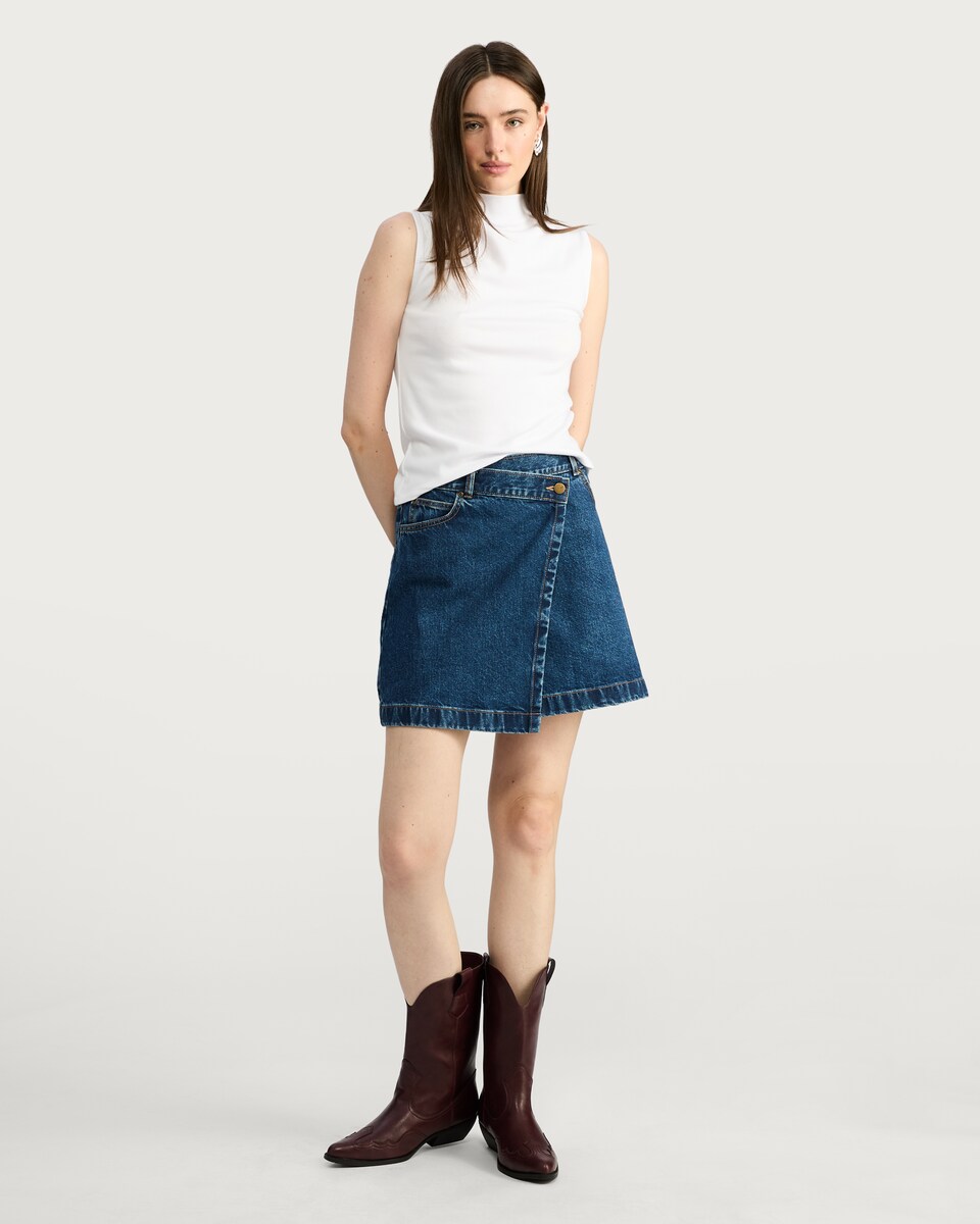 image 1 of F&F Cotton Modal Blend High Neck Sleeveless Top in White
