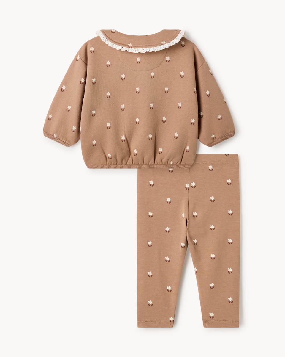 image 1 of F&F Baby Cotton Rich Floral Sweatshirt and Leggings Set in Brown