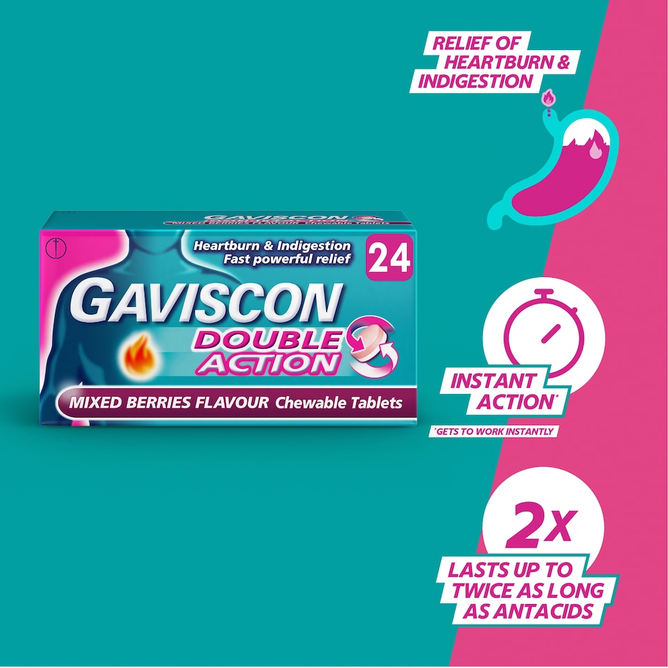 image 1 of Gaviscon Double Action Mixed Berries Chewable Heartburn & Indigestion Tablets 24s