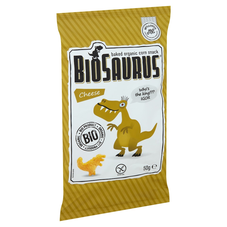 BioSaurus BIO sajtos ízű extrudált kukoricás snack 50 g 1. kép