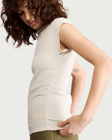 F&F Cotton Rich Ruched Side Cap Sleeved Top in Neutral