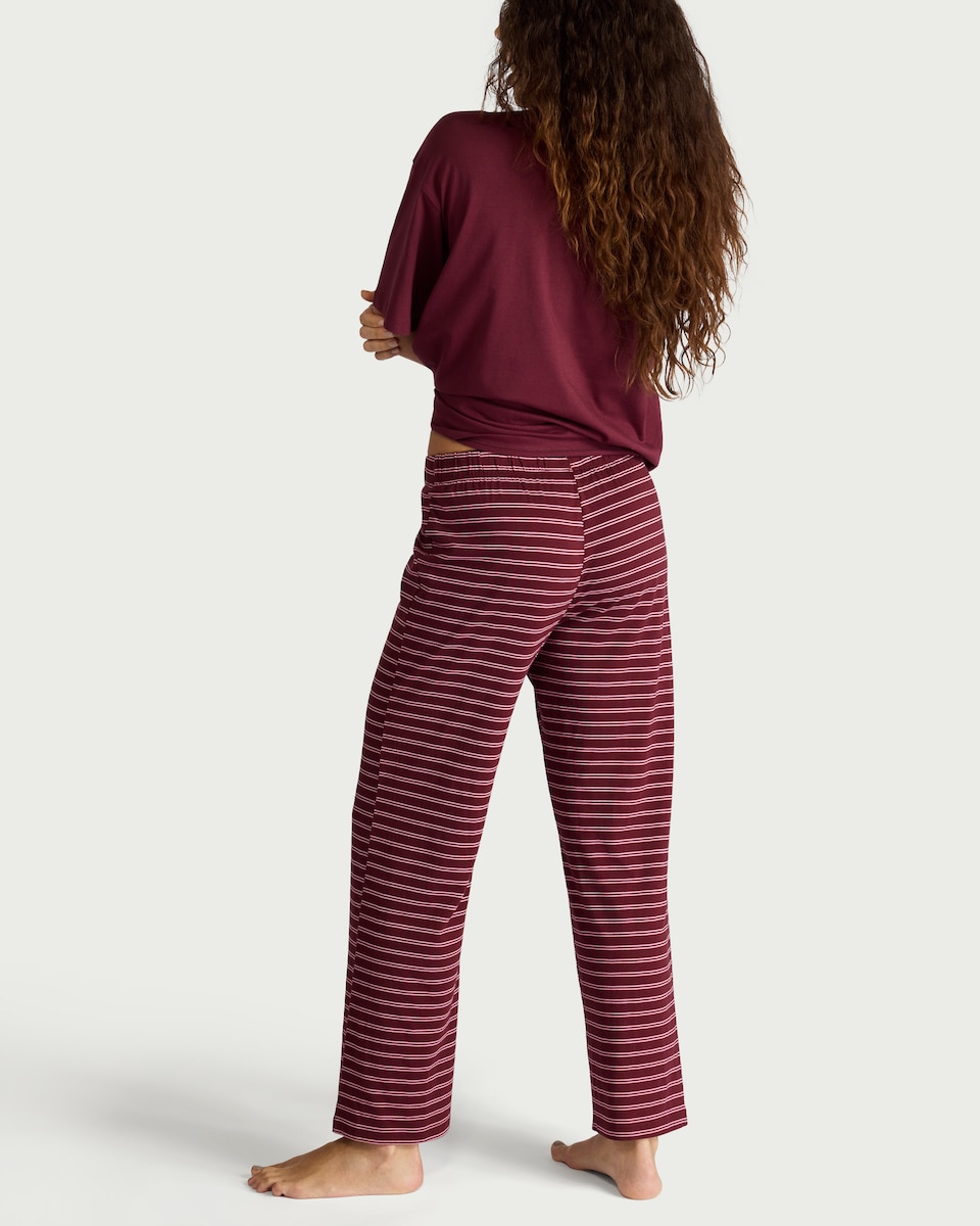 image 1 of F&F Pure Cotton Striped Pyjama Bottoms in Burgundy